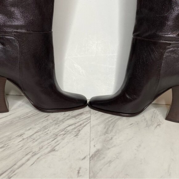 Tory Burch Dark Brown Leather Heeled Tall Boot 6M - Picture 7 of 16